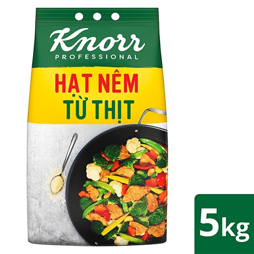 Knorr Hạt Nêm Từ Thịt 5kg - Knorr Hạt Nêm Từ Thịt được làm từ thịt thăn, xương ống và tủy giúp món ăn thơm ngon, tròn vị