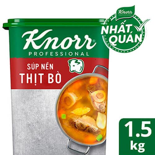 Knorr Súp Nền Thịt Bò 1.5kg - Có ngay nước dùng đậm đà vị thịt bò mà vẫn tiết kiệm chi phí với Súp Nền Thịt Bò Knorr Professional