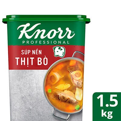 Knorr Súp Nền Thịt Bò 1.5kg - Có ngay nước dùng đậm đà vị thịt bò mà vẫn tiết kiệm chi phí với Súp Nền Thịt Bò Knorr Professional