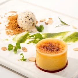 Crème Brûlée, Basil Sauce Crème Brûlée, Basil Sauce