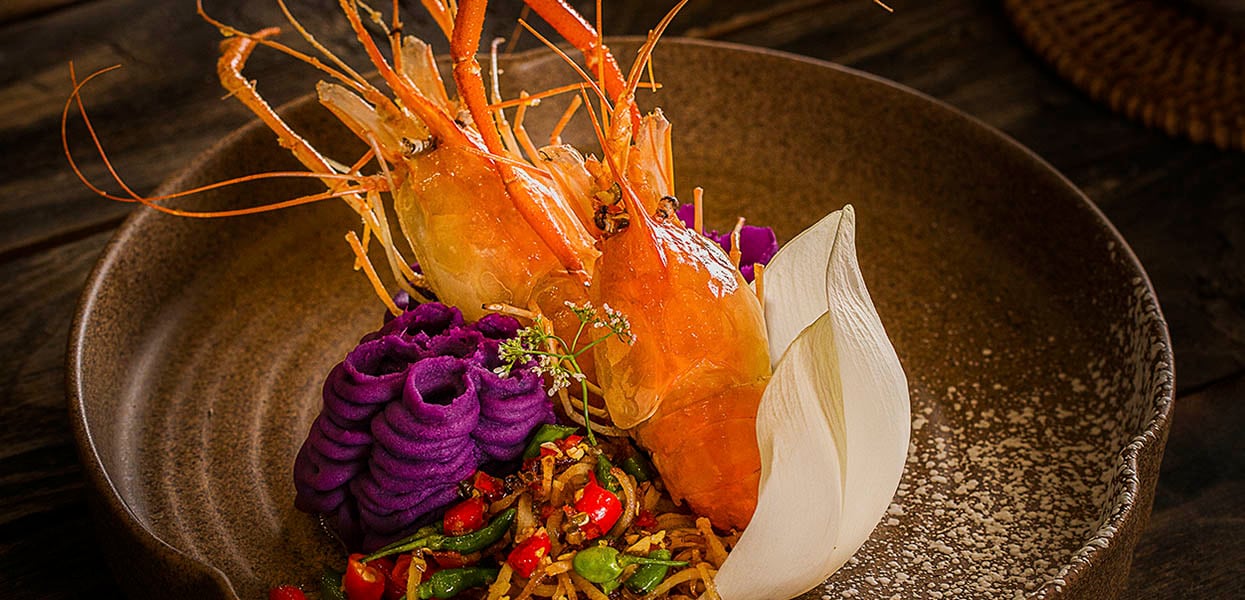 Grilled Shrimp with Purple Sweet Potato