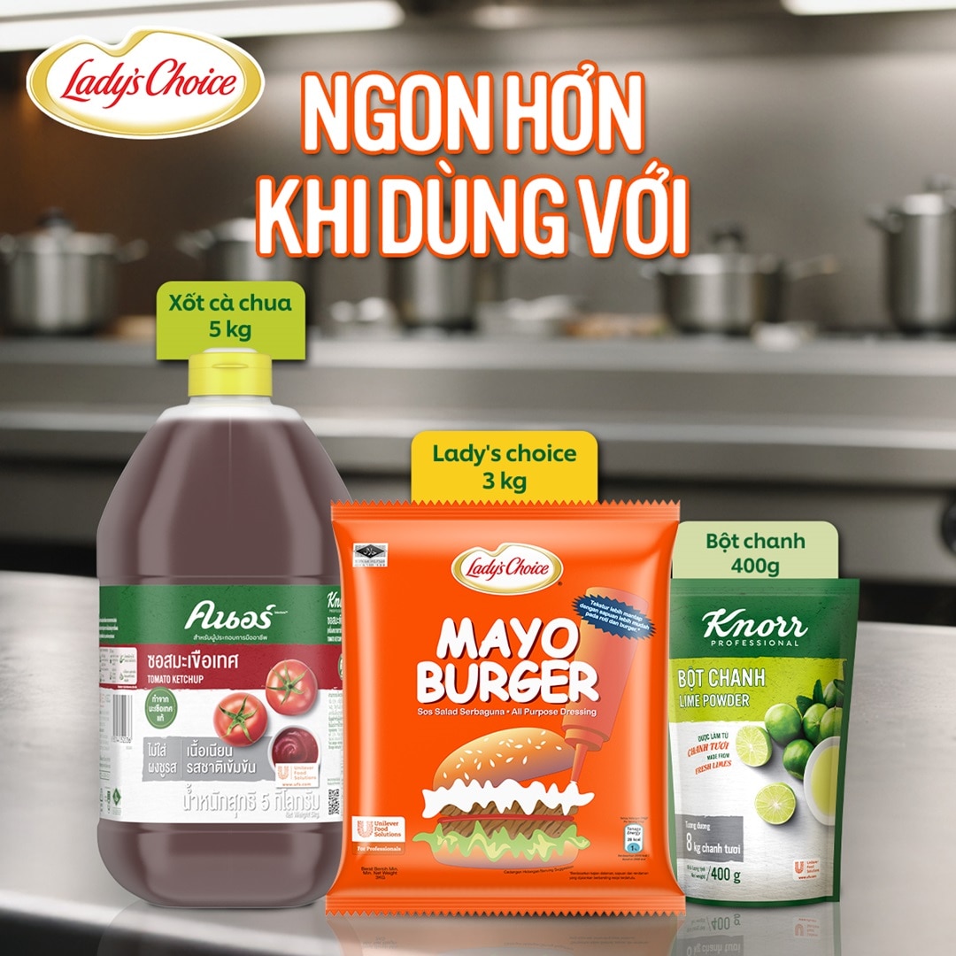 Lady's Choice Mayonnaise Burger 3L - Mayonnaise Lady's Choice Burger được làm từ nguyên liệu từ nhiên, hương vị thơm ngon, cân bằng cho các món burger, pha chế nước chấm hay trộn salad.