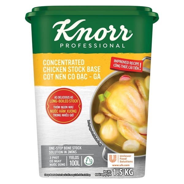 Knorr Cốt Nền Cô Đặc - Gà - Giải pháp 3 phút có ngay nước dùng trong, ngọt, thơm chiều lòng thực khách khó tính nhất với Cốt Nền Cô Đặc Gà Knorr.