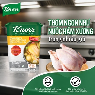 Knorr Cốt Nền Cô Đặc - Gà - Giải pháp 3 phút có ngay nước dùng trong, ngọt, thơm chiều lòng thực khách khó tính nhất với Cốt Nền Cô Đặc Gà Knorr.
