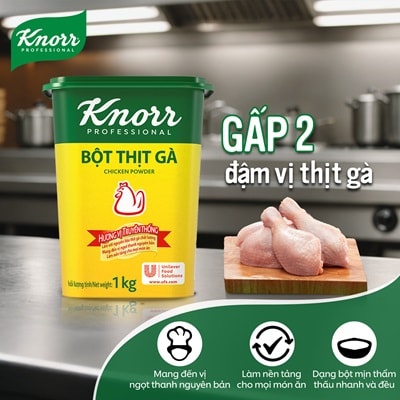 Knorr Bột Thịt Gà 1kg - Bột Thịt Gà Knorr cho vị gà nguyên bản nhờ vị ngọt thịt và thơm lâu, làm nền tảng cho mọi món ăn.