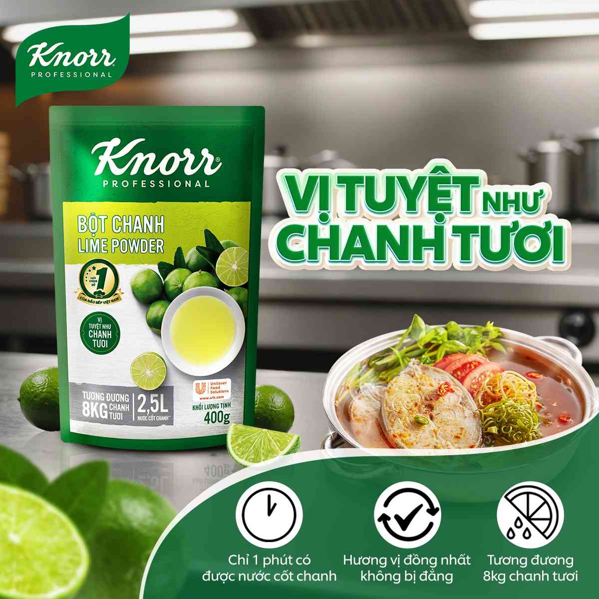 Knorr Bột Chanh 400g - Chỉ 1 phút có ngay lượng nước cốt chanh tương đương 8kg chanh tươi với Bột Chanh Knorr