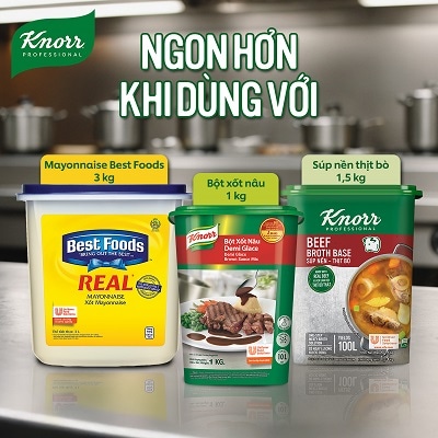 Knorr Xốt Nâu Demi Glace 1kg - Với Knorr Xốt Nâu Demi Glace chỉ mất 3 phút để có ngay xốt nâu thượng hạng cho món bò hầm.