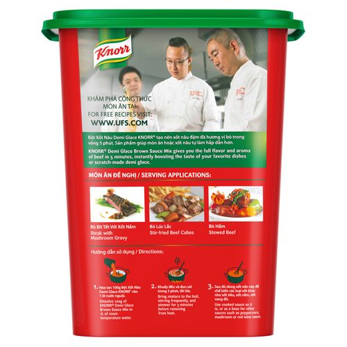 Knorr Xốt Nâu Demi Glace 1kg - Với Knorr Xốt Nâu Demi Glace chỉ mất 3 phút để có ngay xốt nâu thượng hạng cho món bò hầm.