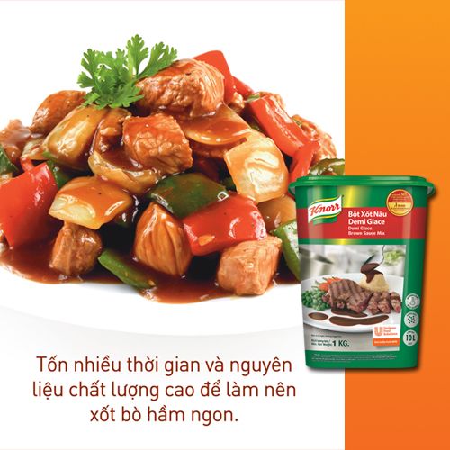 Knorr Xốt Nâu Demi Glace 1kg - Với Knorr Xốt Nâu Demi Glace chỉ mất 3 phút để có ngay xốt nâu thượng hạng cho món bò hầm.