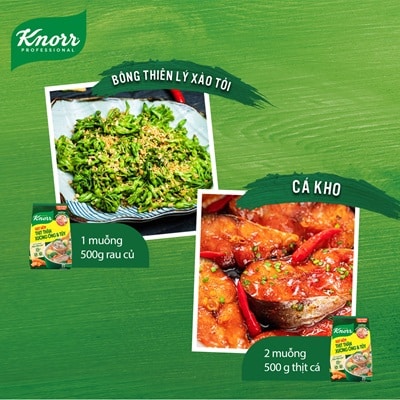 Knorr Hạt Nêm 1.8kg - Knorr Hạt Nêm Từ Thịt được làm từ thịt thăn, xương ống và tủy giúp món ăn thơm ngon, tròn vị