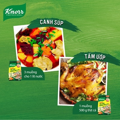 Knorr Hạt Nêm 1.8kg - Knorr Hạt Nêm Từ Thịt được làm từ thịt thăn, xương ống và tủy giúp món ăn thơm ngon, tròn vị