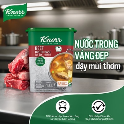 Knorr Súp Nền Thịt Bò 1.5kg - Có ngay nước dùng đậm đà vị thịt bò mà vẫn tiết kiệm chi phí với Súp Nền Thịt Bò Knorr Professional