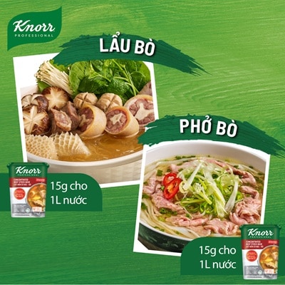 Knorr Cốt Nền Cô Đặc Bò 1.5kg - Có ngay nước dùng đậm đà vị thịt bò mà vẫn tiết kiệm chi phí với Cốt Nền Cô Đặc Bò Knorr Professional