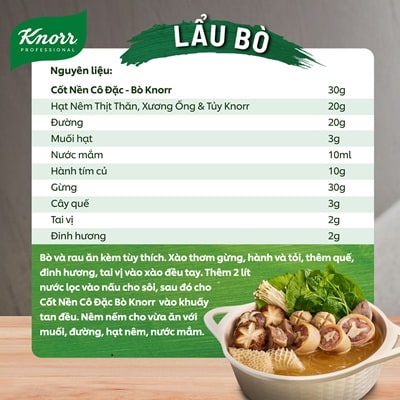 Knorr Cốt Nền Cô Đặc Bò 1.5kg - Có ngay nước dùng đậm đà vị thịt bò mà vẫn tiết kiệm chi phí với Cốt Nền Cô Đặc Bò Knorr Professional
