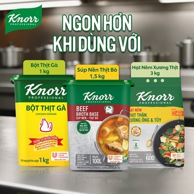 Knorr Súp Nền Thịt Bò 1.5kg - Có ngay nước dùng đậm đà vị thịt bò mà vẫn tiết kiệm chi phí với Súp Nền Thịt Bò Knorr Professional