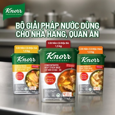 Knorr Cốt Nền Cô Đặc Bò 1.5kg - Có ngay nước dùng đậm đà vị thịt bò mà vẫn tiết kiệm chi phí với Cốt Nền Cô Đặc Bò Knorr Professional