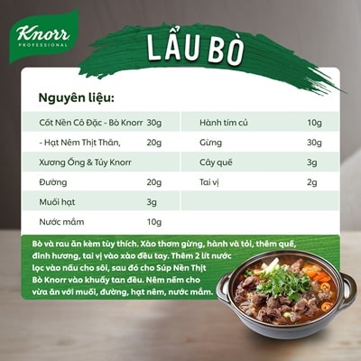 Knorr Súp Nền Thịt Bò 1.5kg - Có ngay nước dùng đậm đà vị thịt bò mà vẫn tiết kiệm chi phí với Súp Nền Thịt Bò Knorr Professional