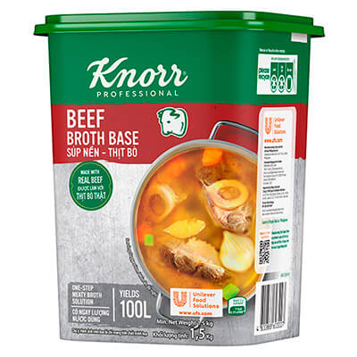 Knorr Súp Nền Thịt Bò 1.5kg - Có ngay nước dùng đậm đà vị thịt bò mà vẫn tiết kiệm chi phí với Súp Nền Thịt Bò Knorr Professional