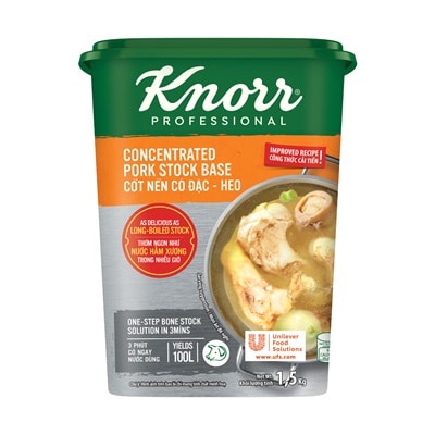 Knorr Súp Nền Thịt Heo 1.5kg - Có ngay nước dùng đậm đà vị thịt heo mà vẫn tiết kiệm chi phí với Súp Nền Thịt Heo Knorr Professional