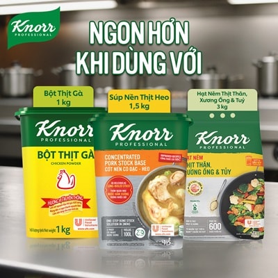 Knorr Súp Nền Thịt Heo 1.5kg - Có ngay nước dùng đậm đà vị thịt heo mà vẫn tiết kiệm chi phí với Súp Nền Thịt Heo Knorr Professional