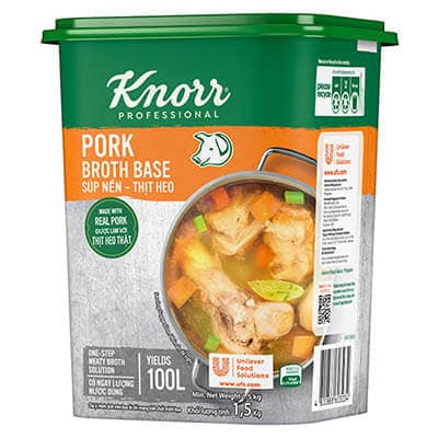 Knorr Súp Nền Thịt Heo 1.5kg - Có ngay nước dùng đậm đà vị thịt heo mà vẫn tiết kiệm chi phí với Súp Nền Thịt Heo Knorr Professional
