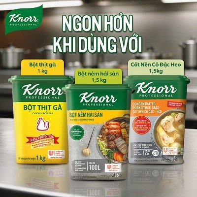 Knorr Bột Nêm Hải Sản 1.5kg - Knorr Bột Nêm Hải Sản làm từ tôm cá và hải sản tự nhiên giúp tăng hương vị hải sản đậm đà và hấp dẫn hơn cho các món ăn hải sản.