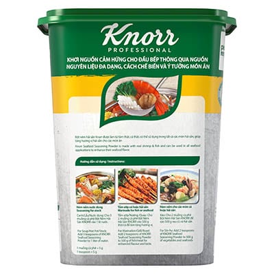 Knorr Bột Nêm Hải Sản 1.5kg - Knorr Bột Nêm Hải Sản làm từ tôm cá và hải sản tự nhiên giúp tăng hương vị hải sản đậm đà và hấp dẫn hơn cho các món ăn hải sản.