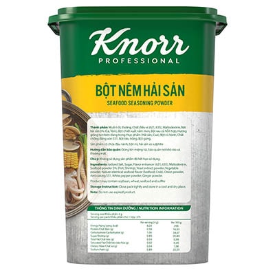 Knorr Bột Nêm Hải Sản 1.5kg - Knorr Bột Nêm Hải Sản làm từ tôm cá và hải sản tự nhiên giúp tăng hương vị hải sản đậm đà và hấp dẫn hơn cho các món ăn hải sản.