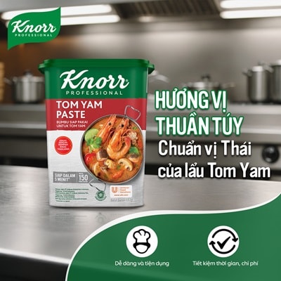 Knorr Súp Nền Lẩu Thái 1.5kg - Knorr Súp Nền Lẩu Thái kết hợp từ 10 nguyên liệu Thái thuần túy, đặc biệt giữ hương vị đặc trưng từ lá chanh Kaffir