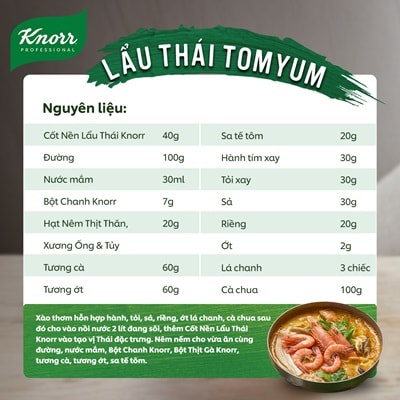 Knorr Súp Nền Lẩu Thái 1.5kg - Knorr Súp Nền Lẩu Thái kết hợp từ 10 nguyên liệu Thái thuần túy, đặc biệt giữ hương vị đặc trưng từ lá chanh Kaffir