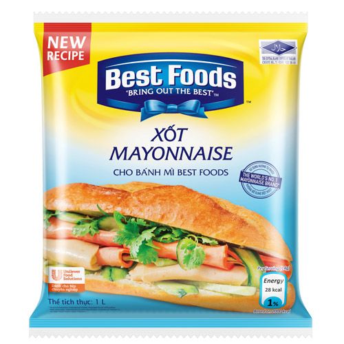 Best Foods Xôt Mayonnaise Cho Bánh Mì 1L - Best Foods Mayonnaise Bánh Mì 1L nguyên liệu tự nhiên, trộn salad, dùng với bánh mì sandwich, bánh nướng, bánh các loại hay pha chế các loại xốt chấm