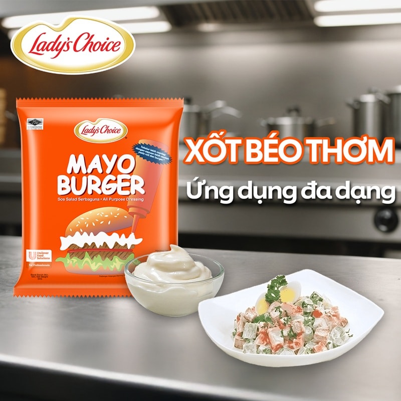 Lady's Choice Xốt Mayo Burger 3L - Mayonnaise Lady's Choice Burger được làm từ nguyên liệu từ nhiên, hương vị thơm ngon, cân bằng cho các món burger, pha chế nước chấm hay trộn salad.