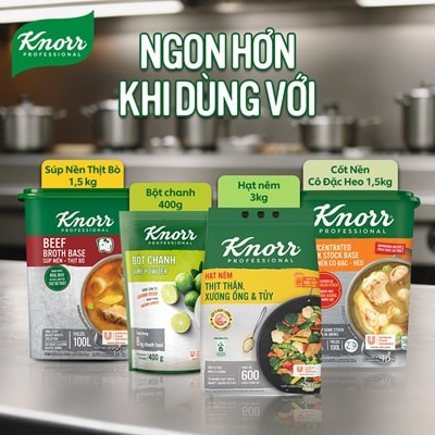 Knorr Hạt Nêm Từ Thịt 3kg - Knorr Hạt Nêm Từ Thịt được làm từ thịt thăn, xương ống và tủy giúp món ăn thơm ngon, tròn vị