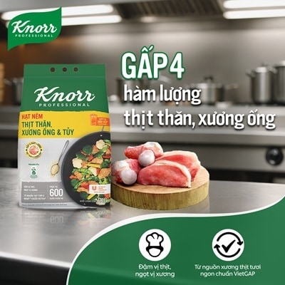 Knorr Hạt Nêm Từ Thịt 3kg - Knorr Hạt Nêm Từ Thịt được làm từ thịt thăn, xương ống và tủy giúp món ăn thơm ngon, tròn vị