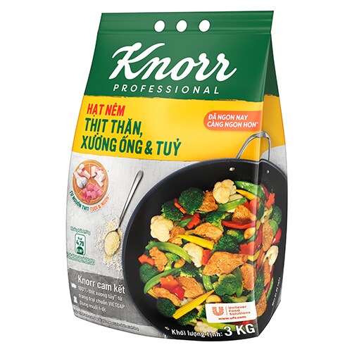 Knorr Hạt Nêm Từ Thịt 3kg - Knorr Hạt Nêm Từ Thịt được làm từ thịt thăn, xương ống và tủy giúp món ăn thơm ngon, tròn vị