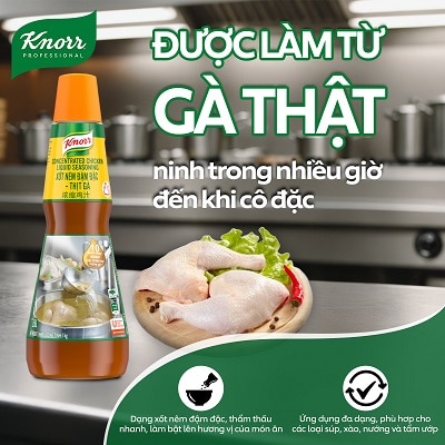 Knorr Xốt Nêm Đậm Đặc Thịt Gà 1kg - Knorr Xốt Nêm Đậm Đặc Thịt Gà gấp 10 lần hàm lượng thịt gà, làm bật lên hương vị và màu sắc của món ăn, cho món ăn thơm ngon, tròn vị.