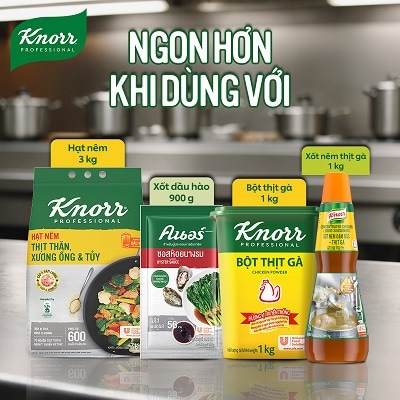 Knorr Xốt Nêm Đậm Đặc Thịt Gà 1kg - Knorr Xốt Nêm Đậm Đặc Thịt Gà gấp 10 lần hàm lượng thịt gà, làm bật lên hương vị và màu sắc của món ăn, cho món ăn thơm ngon, tròn vị.