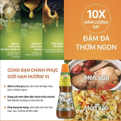 Knorr Xốt Nêm Đậm Đặc Thịt Gà 1kg - Knorr Xốt Nêm Đậm Đặc Thịt Gà gấp 10 lần hàm lượng thịt gà, làm bật lên hương vị và màu sắc của món ăn, cho món ăn thơm ngon, tròn vị.