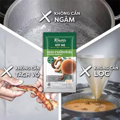 Knorr Xốt Me 1kg - Với Xốt me Knorr cho vị chua đồng nhất, hài hòa từ me tươi, sử dụng ngay mà không mất thời gian chuẩn bị.