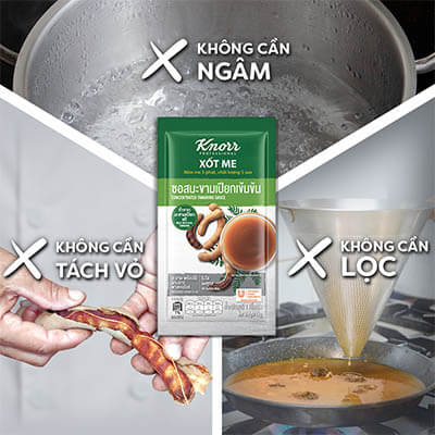 Knorr Xốt Me 1kg - Với Xốt me Knorr cho vị chua đồng nhất, hài hòa từ me tươi, sử dụng ngay mà không mất thời gian chuẩn bị.
