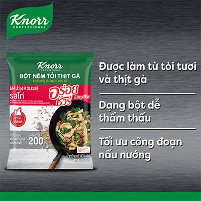 Knorr Bột Nêm Tỏi Thịt Gà 800g - Với Bột Nêm Tỏi Thịt Gà Knorr, món ăn sẽ đậm đà vị thịt gà và hương thơm hấp dẫn của tỏi tươi, giúp món ăn luôn thơm ngon.