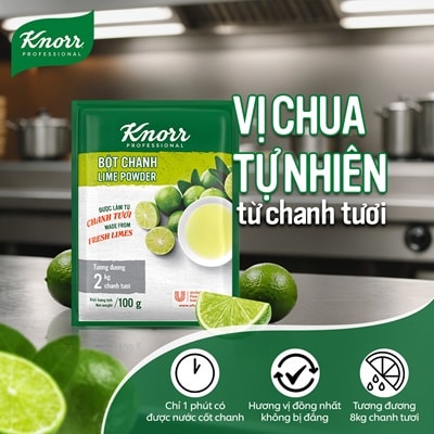 Knorr Bột Chanh 100g - Chỉ 1 phút có ngay lượng nước cốt chanh tương đương 2kg chanh tươi với Bột Chanh Knorr