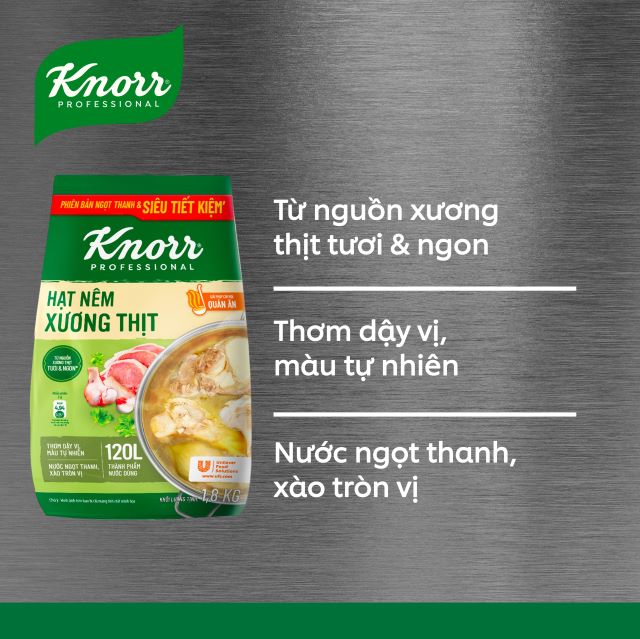 Knorr Hạt Nêm Xương Thịt 1,8kg - Hạt Nêm Xương Thịt Knorr với chiết xuất từ nguồn xương thịt tươi và ngon, dễ dàng sử dụng cho món nước ngọt thanh, cho món xào tròn vị mà còn tiết kiệm chi phí.