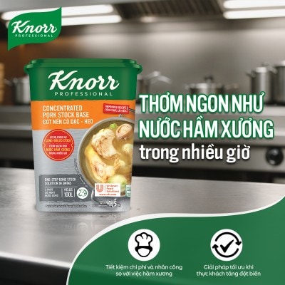 Knorr Cốt Nền Cô Đặc - Heo - Giải pháp 3 phút có ngay nước dùng trong, ngọt, thơm chiều lòng thực khách khó tính nhất với Cốt Nền Cô Đặc Heo Knorr.