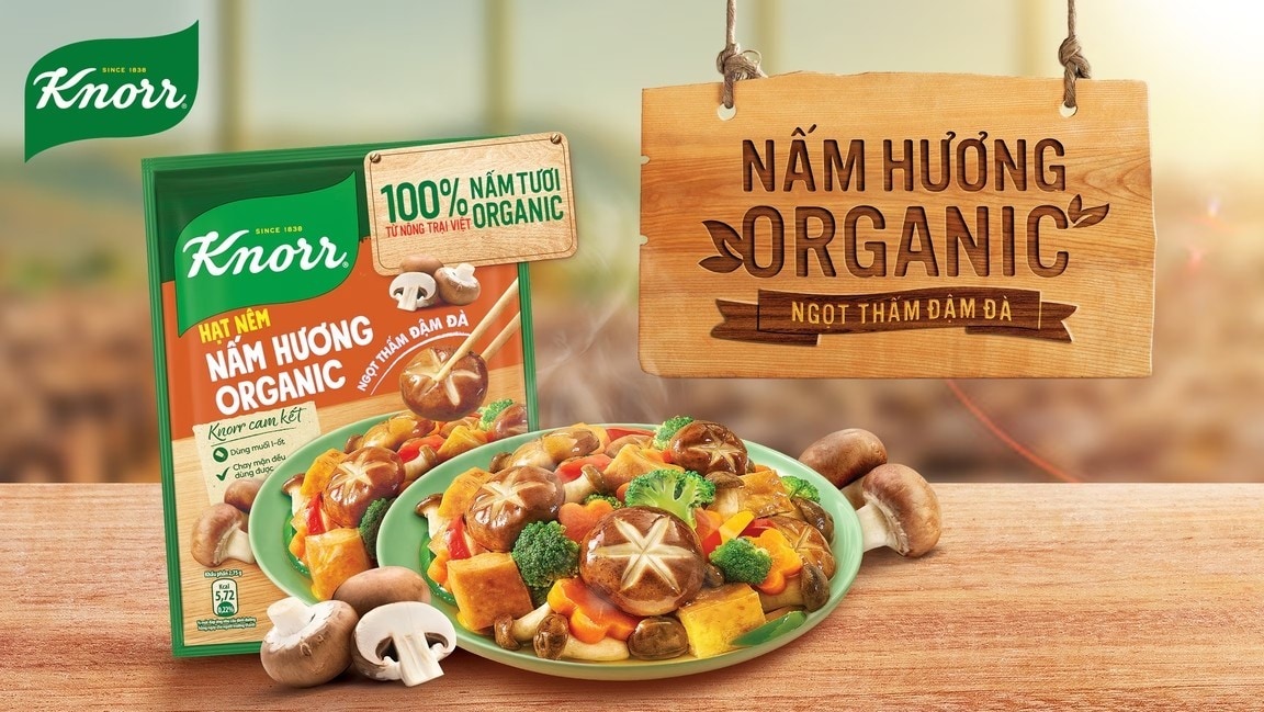Nêm bằng Knorr Hạt Nêm Nấm Hương Organic để làm nổi bật vị ngọt thanh của rau củ 