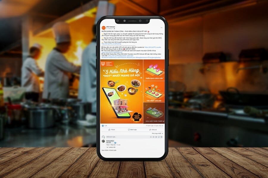 facebook post showed in a mobile device placing in kitchen