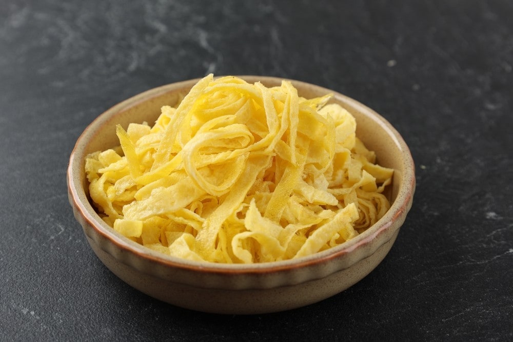 Telur Dadar Rawis, Sliced Thin Egg Omelette, Indonesian Popular Side Dish 