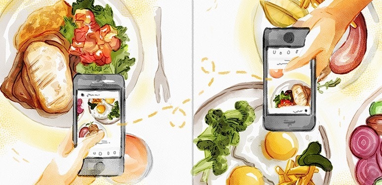 illustration for shooting and posting a dish on social media illustration for shooting and posting a dish on social media