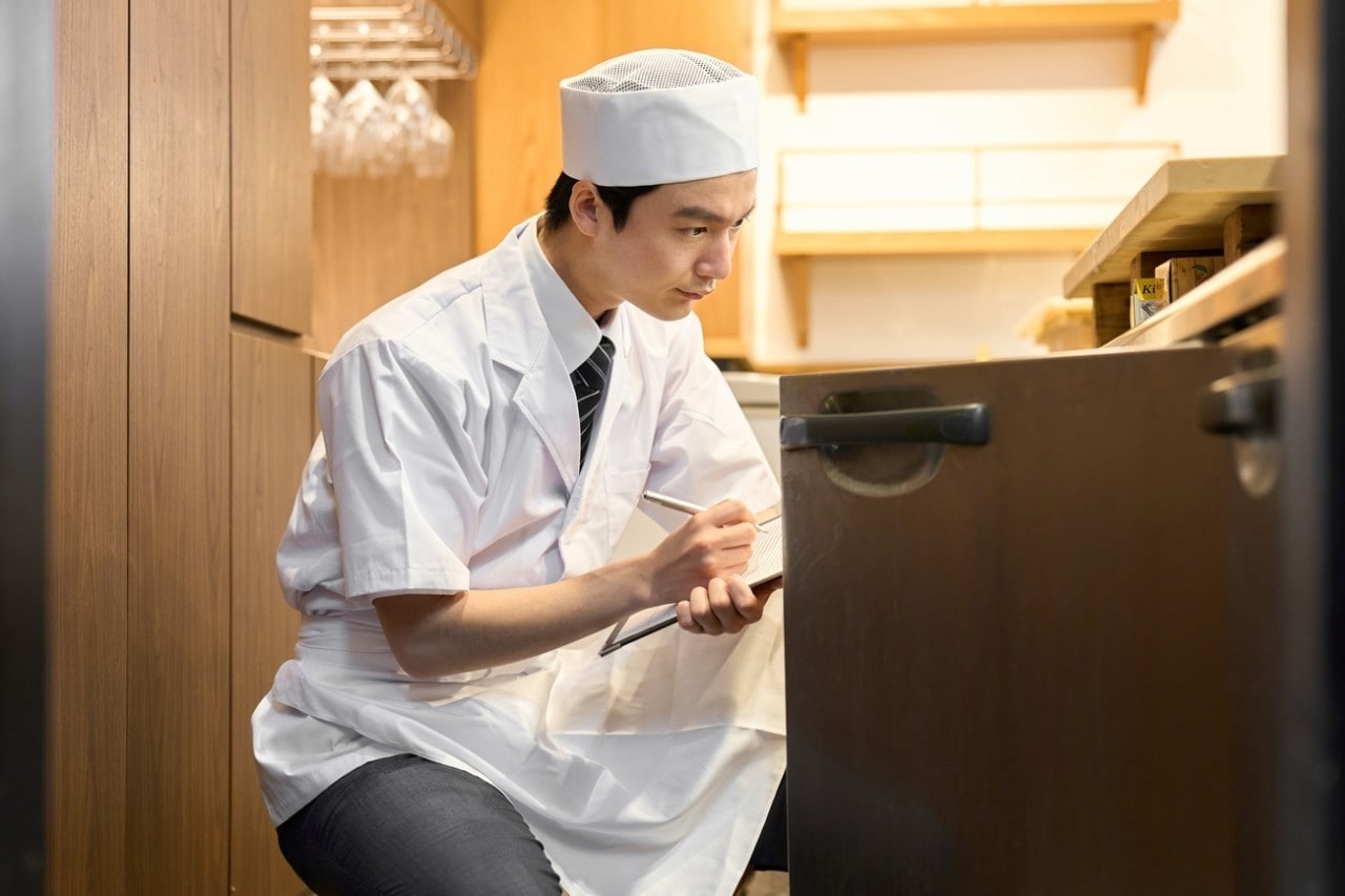 A Japanese chef managing inventory